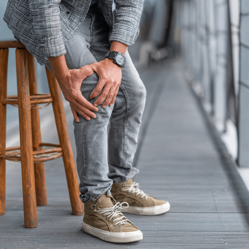person holding their leg in pain