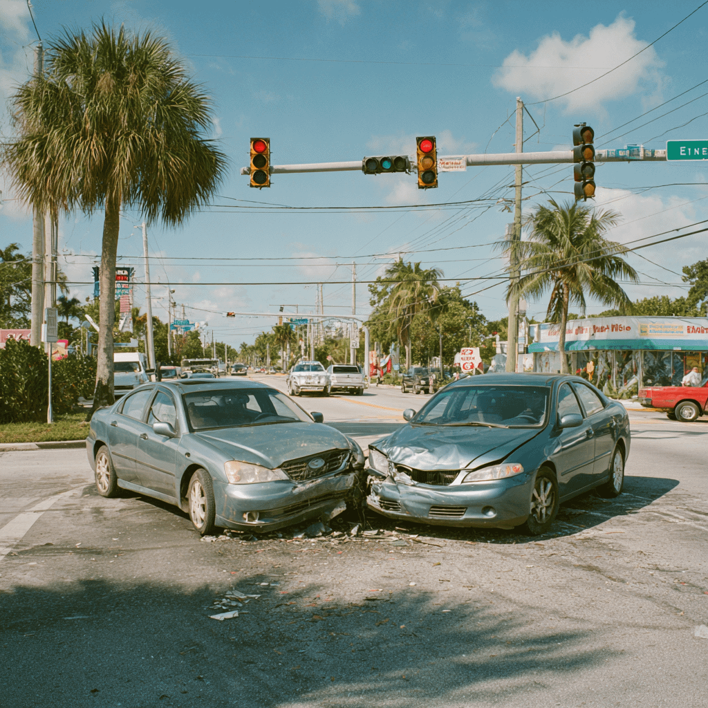 two damaged cars sitting in the street after an accident