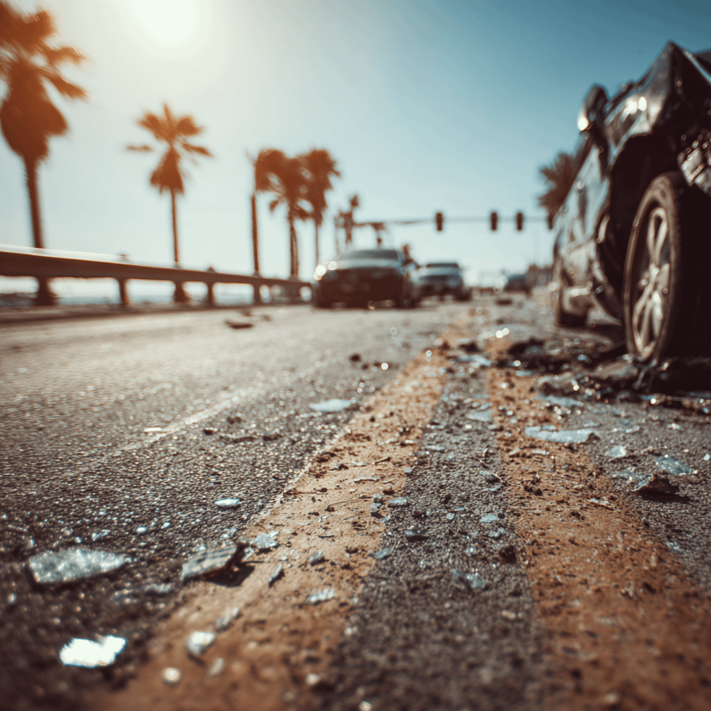 a closeup of debris on the road after an accident
