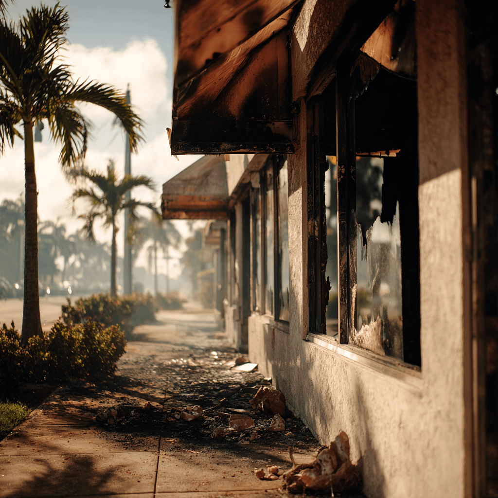 a fire damaged storefront in hollywood